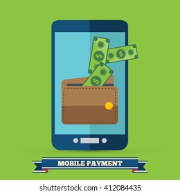 Mobile payment - Flat mobile payment icon on background. All elements are in separate layers. Fully editable. Eps10 vector