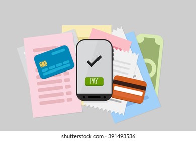 Mobile Payment: Flat lay vector illustration