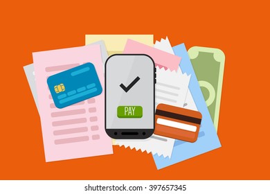 Mobile Payment: Flat lay vector illustration