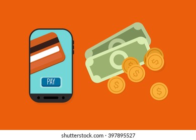 Mobile Payment: Flat lay vector illustration