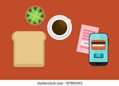 Mobile Payment: Flat lay vector illustration