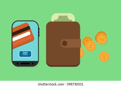 Mobile Payment: Flat lay vector illustration