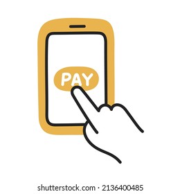 Pago móvil. Icono de la compra de Doodle dibujado a mano.