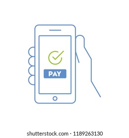 Mobile payment, hand holding smartphone, vector illustration