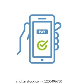 Mobile payment, hand holding smartphone, vector illustration