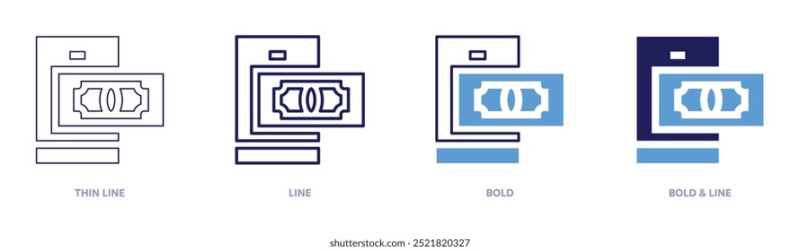 Mobile payment icon in 4 different styles. Thin Line, Line, Bold, and Bold Line. Duotone style. Editable stroke.