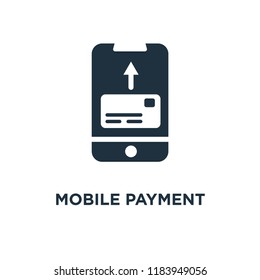 Mobile payment icon. Black filled vector illustration. Mobile payment symbol on white background. Can be used in web and mobile.