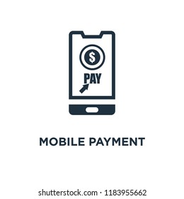 Mobile payment icon. Black filled vector illustration. Mobile payment symbol on white background. Can be used in web and mobile.