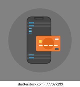 Mobile Payment Icon Cell Smart Phone And Credit Card Flat Vector Illustration