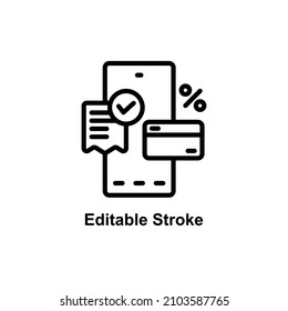 icono de pago móvil diseñado con estilo de contorno en trazo editable para el tema del icono de aplicación móvil