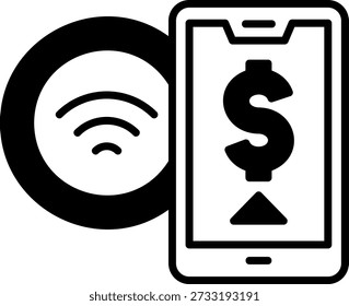 Ícone de pagamento móvel com sinal de dólar e Wi-Fi
