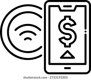 Icono de pago móvil con signo de dólar y NFC