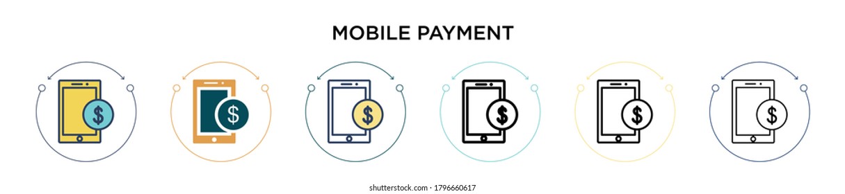 Mobile payment icon in filled, thin line, outline and stroke style. Vector illustration of two colored and black mobile payment vector icons designs can be used for mobile, ui, web