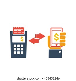 mobile payment icon , hand hold phone , flat design , vector illustration