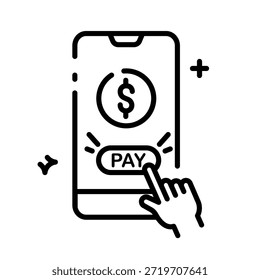 Mobile Payment Icon Line Art Style with Smartphone and Pay Button for Digital Transaction