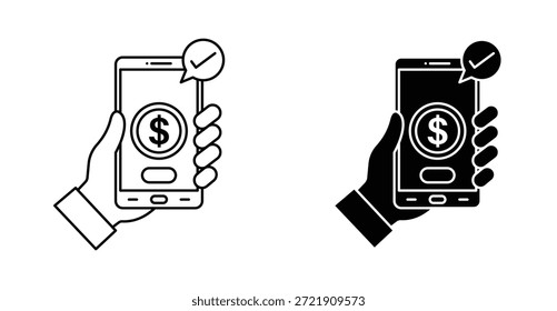 Icono de pago móvil. Línea con trazo editable y plano para el Web