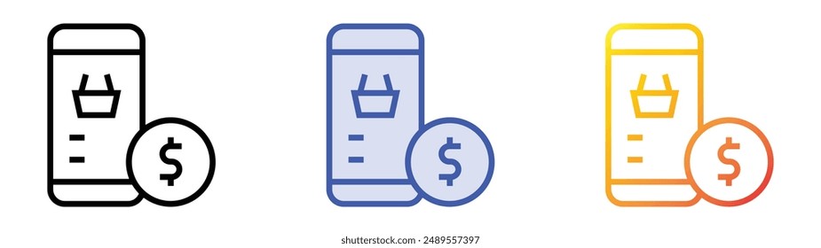 Symbol für mobile Bezahlung. Lineares, blaues Füllungs- und Verlaufsstil-Design auf weißem Hintergrund