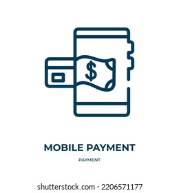 Mobile payment icon. Linear vector illustration from payment collection. Outline mobile payment icon vector. Thin line symbol for use on web and mobile apps, logo, print media.