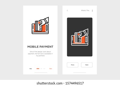mobile payment icon on a dark and light background. accompanied by layout design for the mobile app. made for payment icon