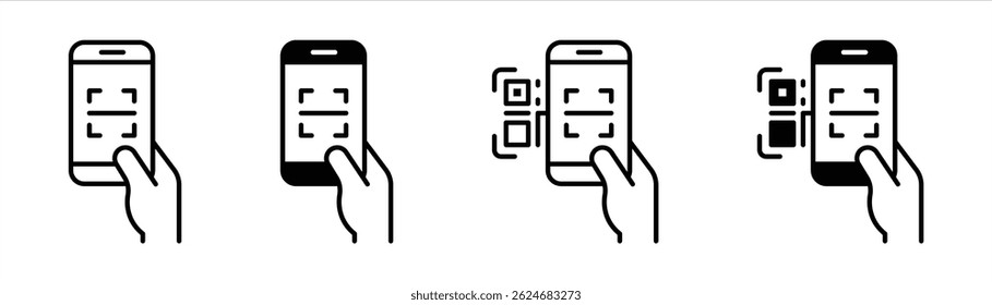 mobile payment icon set. containing access control, digital transaction, QR code scanning thin line and flat icon for your app and web. vector illustration