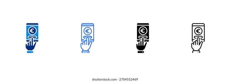 Mobile Payment Icon Set With Euro Currencies