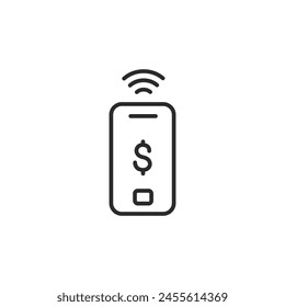 Mobile Payment icon. Simplified depiction of a smartphone with a dollar sign and wireless signal, signifying contactless payment, digital transactions. Suitable for mobile banking. Vector illustration