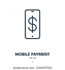 Mobile Payment Icon. Smartphone, Buy, Purchase. Editable Stroke. Simple Vector Icon