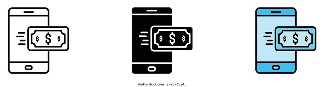Icono de pago móvil. Vector de transferencia de dinero en línea. Ilustración vectorial.