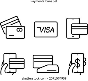 iconos de pago móvil establecidos en fondo blanco. icono de pago móvil contorno de línea delgada símbolo de pago móvil lineal para logotipo, web, app, UI. icono de pago móvil simple 