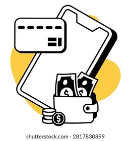 Mobile payment interface with smartphone, payment card, wallet and cash for convenient cashless digital transactions