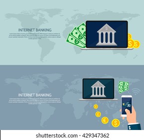 Mobile payment, internet banking, business. Modern flat design concept for web banners, web sites. Vector illustration.