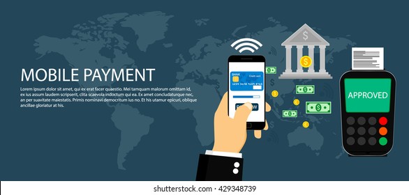 Mobile payment, internet banking, modern flat design concept for web banners.