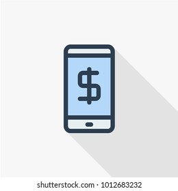 mobile payment internet banking, web pay thin line flat icon. Linear vector illustration. Pictogram isolated on white background. Colorful long shadow design.fog