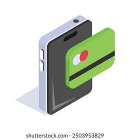 Mobile Payment Isometric icon of a smartphone and credit card representing mobile payment technology