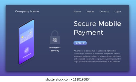 Mobile Payment Isometric Illustration. Smartphone Device With Secure Authentication Payment Transaction Ui. Online Banking Page Design