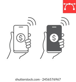 Icono de línea de pago móvil y glifo, dinero y finanzas, Vector de pago sin efectivo de seguridad, gráficos de Vector, símbolo de contorno de trazo editable, eps 10.