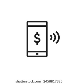 Mobile payment - line icon with editable stroke. NFC symbol. Vector illustration.
