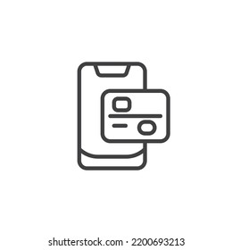 Symbol für mobile Zahlungslinie. lineares Stilzeichen für mobiles Konzept und Webdesign. Umriss-Vektorsymbol für Telefon und Kreditkarte. Symbol, Logo-Abbildung. Vektorgrafik