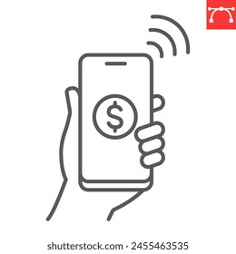 Symbol für mobile Zahlungslinie, Geld und Finanzen, Symbol für bargeldlose Vektorgrafik, Grafik für Vektorgrafiken, bearbeitbares Strichumrisszeichen, eps 10.