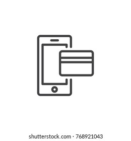Mobile payment line icon, outline vector sign, linear style pictogram isolated on white. Smartphone with credit card symbol, logo illustration. Editable stroke