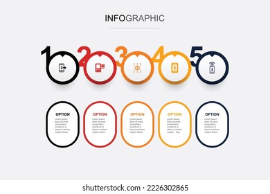 Pago móvil, pago al comerciante, plataforma de pago, dinero móvil, iconos de pago sin contacto Plantilla de diseño infográfico. Concepto creativo con 5 pasos