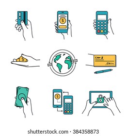 Mobile Payment and payment methods. Vector illustrations collection.