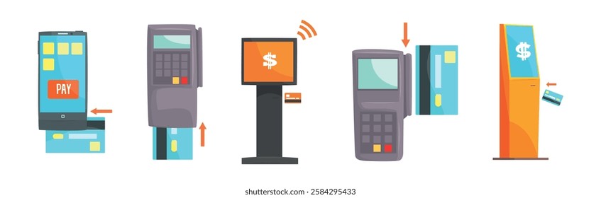 Mobile Payment and Money Transaction with Device Vector Set