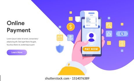 Mobile payment or money transfer concept. E-commerce market shopping online illustration with people character. template for web landing page, banner, presentation, social media, print