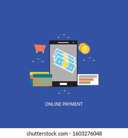 mobile payment or money transfer concept. E-commerce market shopping online illustration with tiny people character. template for web landing page, banner, presentation, social media, print media