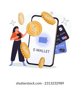 Mobile payment or money transfer. E-commerce market shopping online illustration with tiny people characters. template for web landing page, banner, presentation, social media, print media.