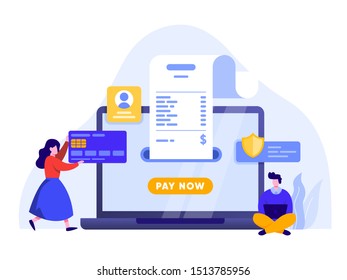 Mobile payment or money transfer with laptop concept. E-commerce market shopping online illustration with people character. template for web landing page, banner, presentation, social media, print