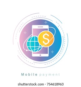 Mobile payment, money transfer, online payment transfer gradient color vector illustration design. Business and finance design for web banners and apps