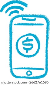 Mobile Zahlung NFC Icon Crayon Kreide Zeichnung Doodle Vektor
