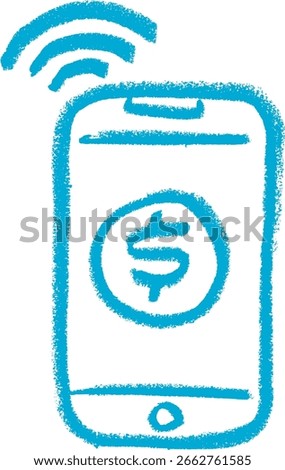 Mobile Payment NFC Icon Crayon Chalk Drawing Doodle Vector